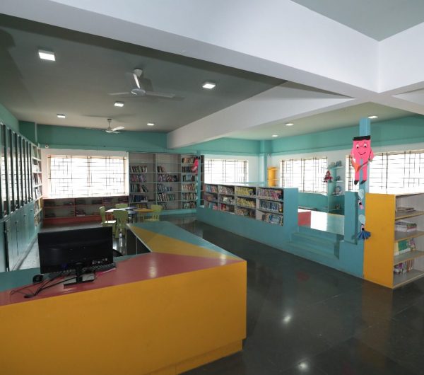 Library at Indira Krishna Vidya with books for academic excellence